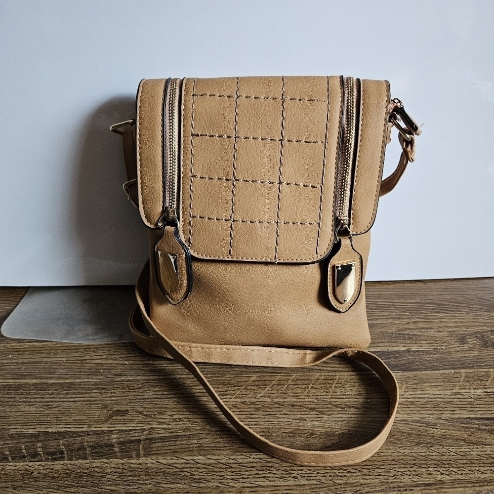 Faux Leather Rectangular Butterscotch Crossbody Bag